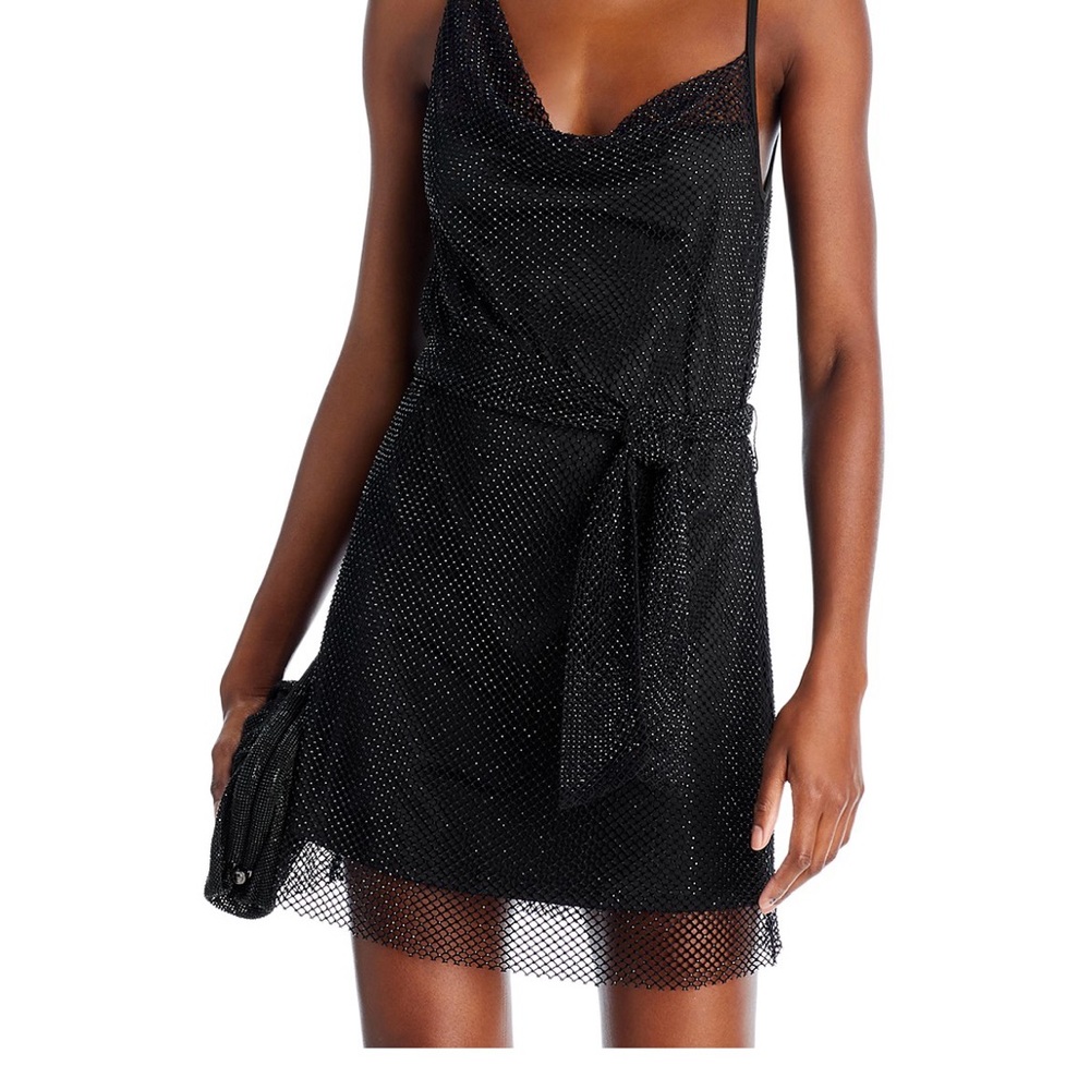 Aqua Black Mini Dress/Black Beading Asymetrical Design
